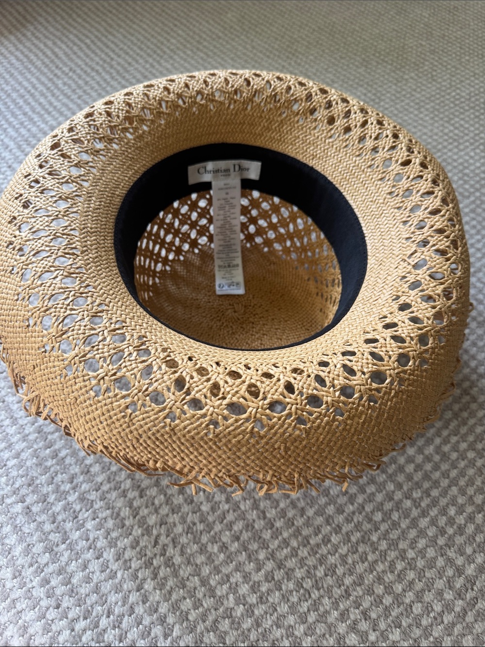 Christian Dior D-Bobby Large Brim Straw Hat with a black embroidered band. - Picture 4 of 5